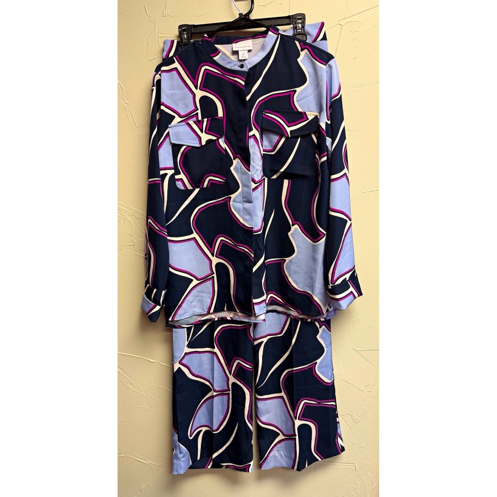 Liz Claiborne 2 Piece Set M Abstract Print Blouse Wide Leg Pants Matching